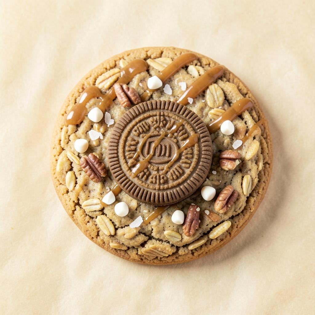 The Caramel Nut Job cookie with caramel drizzle, golden Oreo, pecans and flaky sea salt from Corner Cut Baking Co. in Albuquerque